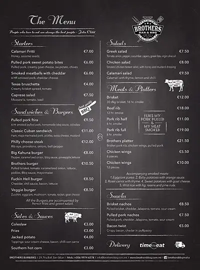 Brothers Bar BBQ Menu Design